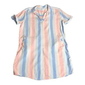 Southern Tide Shirt Dress XL Kamryn Pastel Stripe Linen Blend Preppy Beach Shift